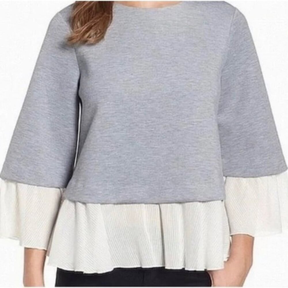 Halogen Women's Grey/White Contrast Hem Swing Top